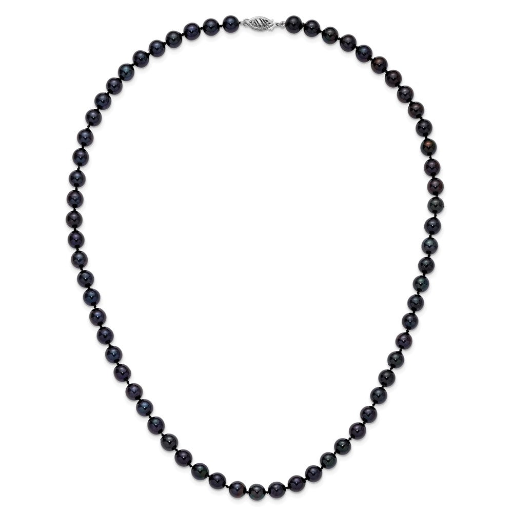 14k White Gold 7-8mm Black Round Akoya Saltwater Cultured Pearl 20 inch Necklace