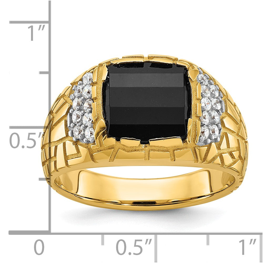IBGoodman 10k Men's Polished and Nugget Textured Onyx and 1/4 Carat A Quality Diamond Ring