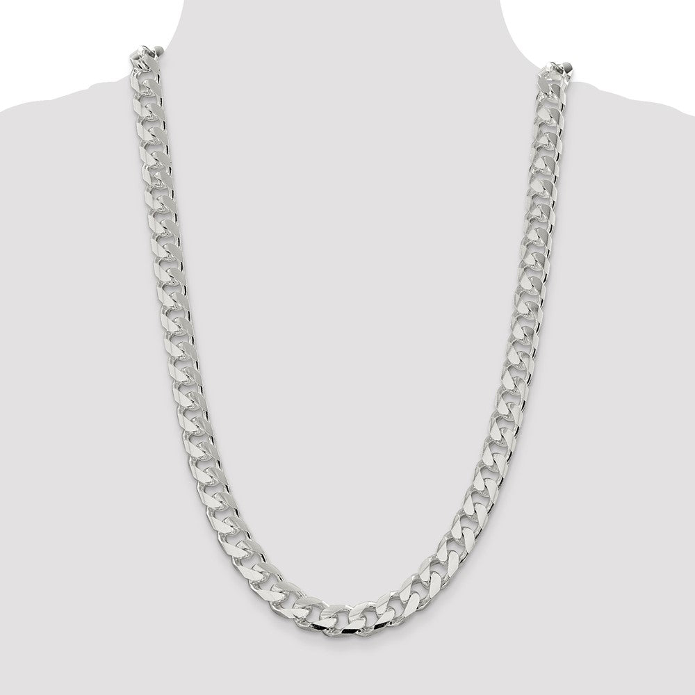 Sterling Silver 11mm Domed w/ Side D/C Curb Chain 26 Inches