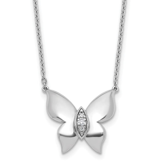 White Ice Sterling Silver Rhodium-plated Diamond Butterfly 18 inch Necklace plus 2 inch Extender 18 Inches