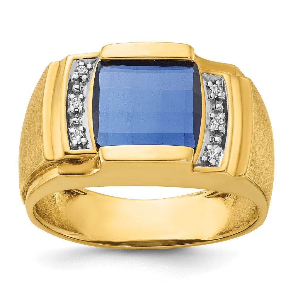 14k IBGoodman Men's Created Sapphire and 1/20 carat Diamond Complete Ring