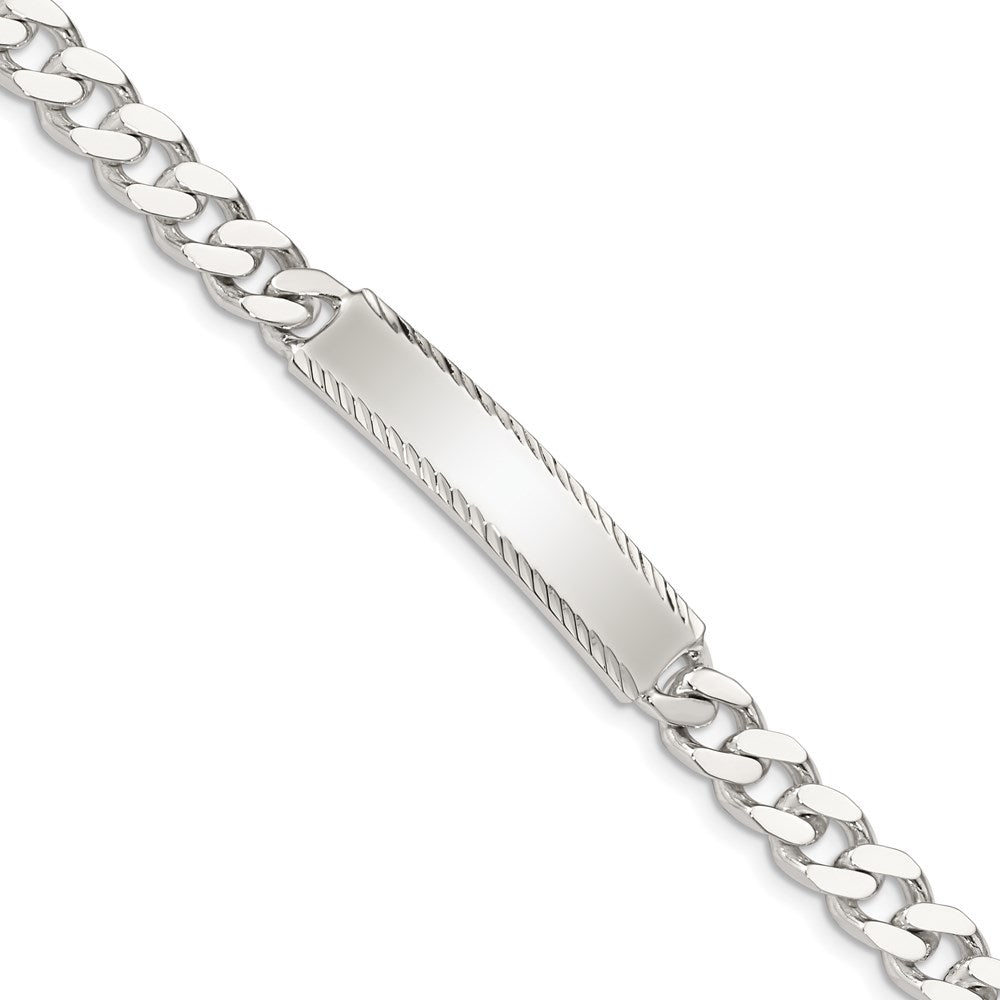 Sterling Silver Diamond-cut Engraveable Curb Link ID Bracelet 8 inches
