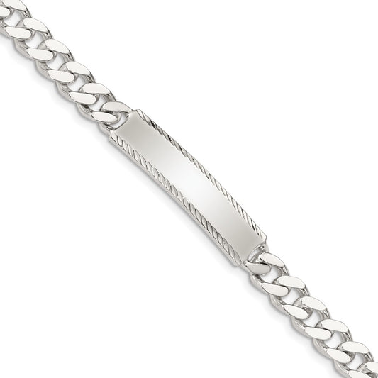 Sterling Silver Diamond-cut Engraveable Curb Link ID Bracelet 8 inches