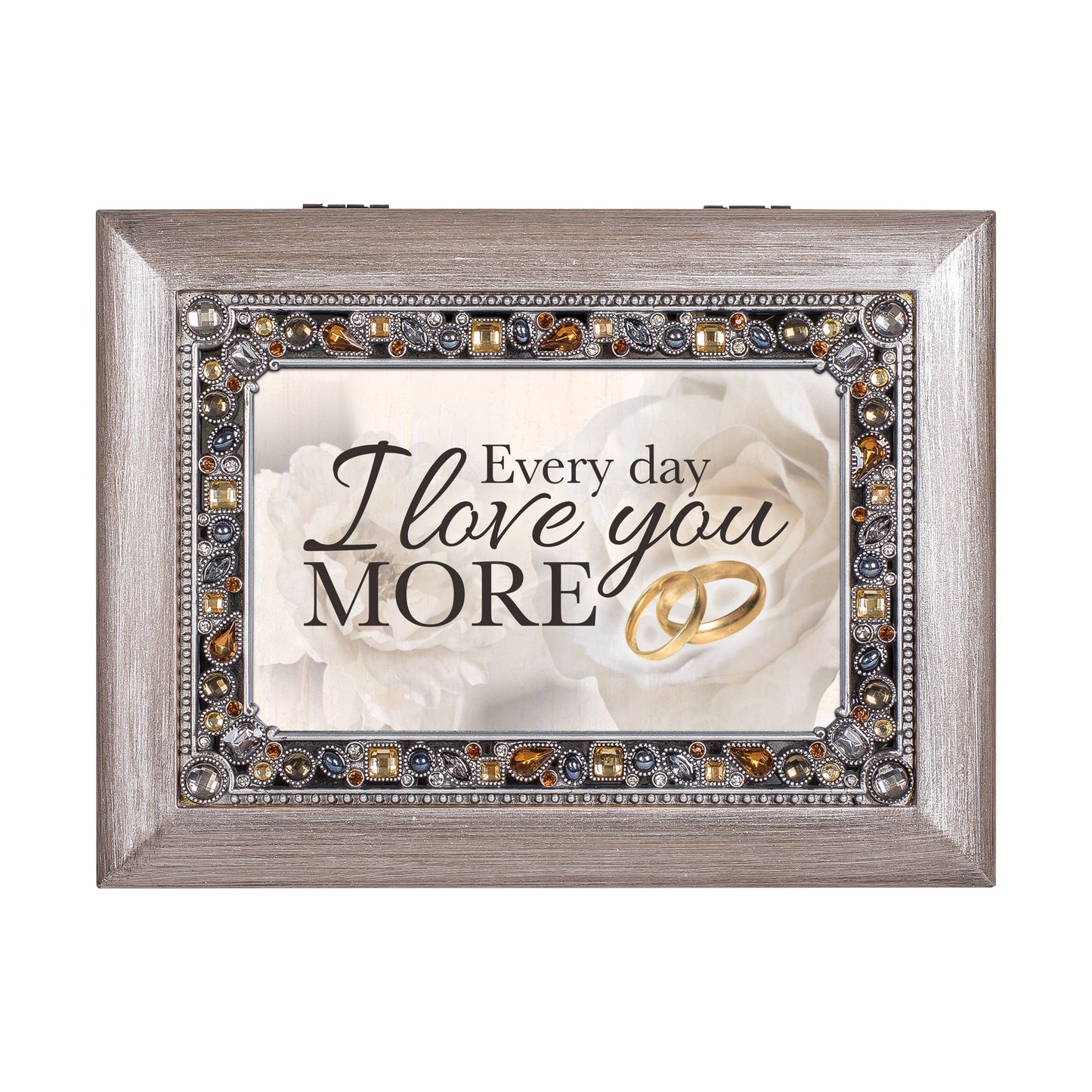 Silver-tone Resin Faux Jewels Anniversary Music Box: YOU LIGHT UP MY LIFE Q-GM22912