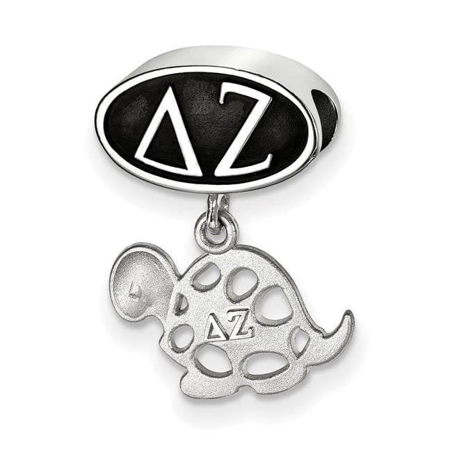 Sterling Silver LogoArt Delta Zeta Sorority Greek Letters Enameled Oval with Turtle Dangle Bead