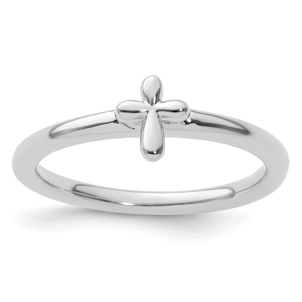 Sterling Silver Stackable Expressions Rhodium-Plated Cross Ring Size -8