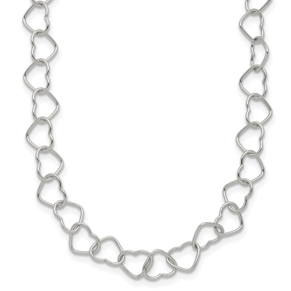 Sterling Silver 18inch Polished Fancy Heart Link Necklace 18 Inches