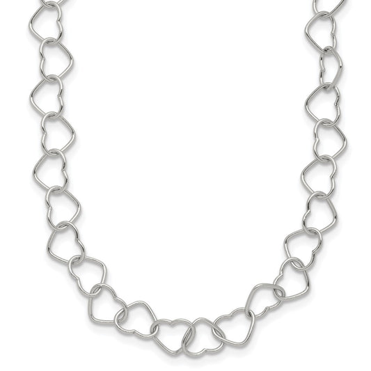 Sterling Silver 18inch Polished Fancy Heart Link Necklace 18 Inches
