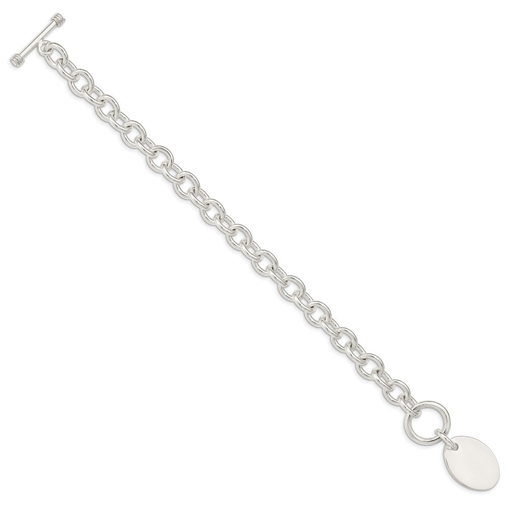 Sterling Silver Engraveable Oval Disc on Fancy Link Bracelet 7.5 inches