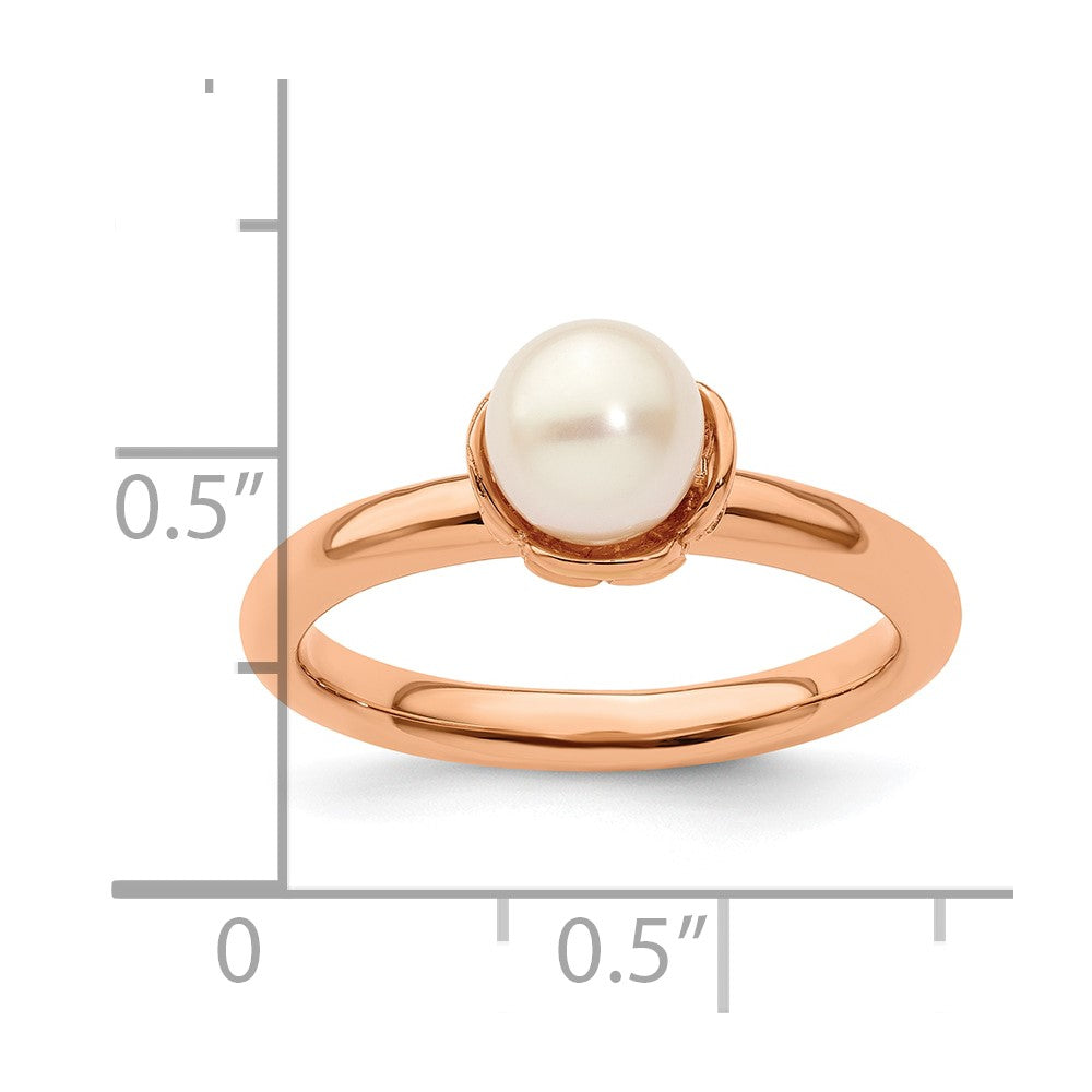 Sterling Silver Stack Exp. White FW Cultured Pearl Pink-plated Ring Size -8