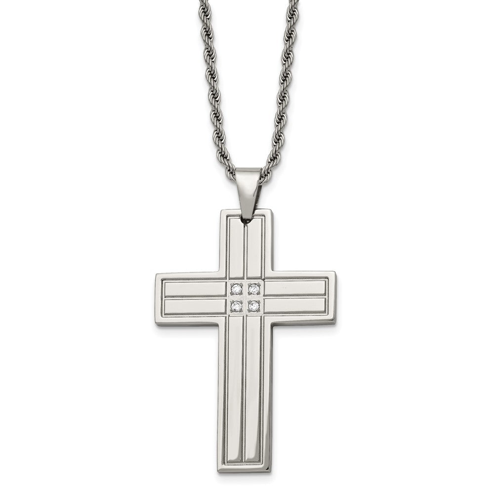 Stainless Steel Polished w/CZ Cross 24in Necklace