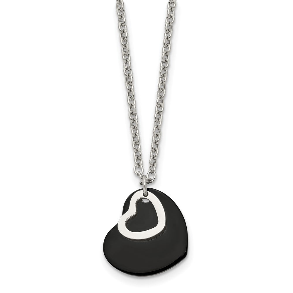 Stainless Steel Polished Black IP-plated Heart 18in Necklace