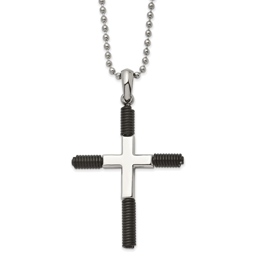 Stainless Steel Polished Black IP-plated Cross 22 inch Necklace