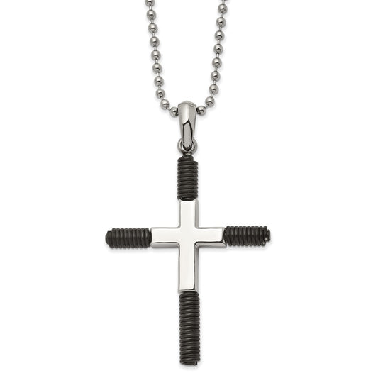 Stainless Steel Polished Black IP-plated Cross 22 inch Necklace