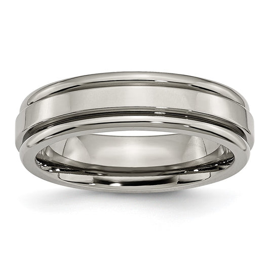 Titanium Polished 6mm Grooved Edge Band Size - 12.5