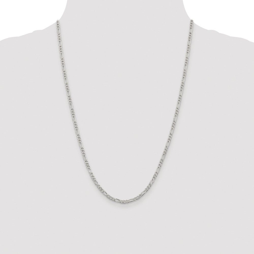Sterling Silver Rhodium-plated 3mm Pav‚ Flat Figaro Chain