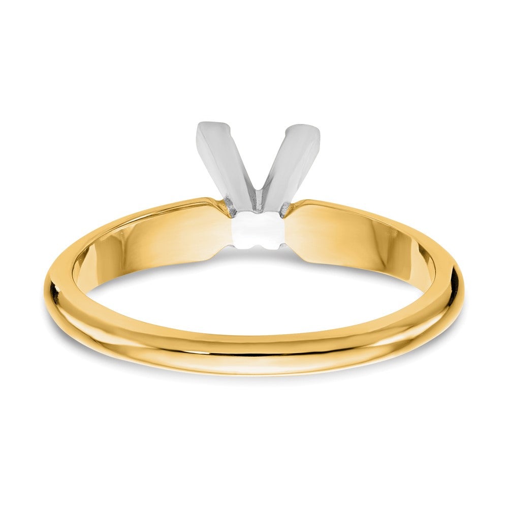 14k Two-Tone 6mm Medium-Weight Half-Round V-End Princess Solitaire Ring Mounting