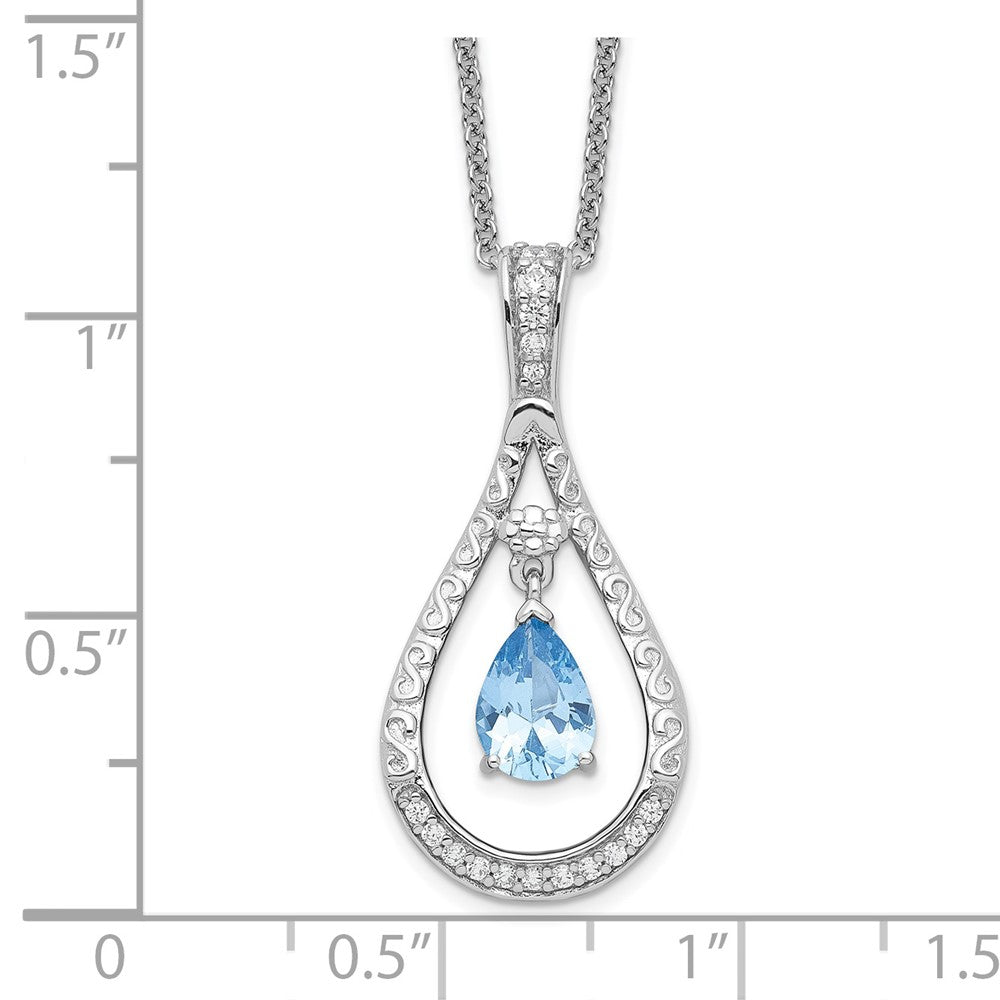 Sentimental Expressions Sterling Silver Rhodium-plated Mar. CZ Stone Never Forget Tear 18in Birthstone Necklace 18 Inches