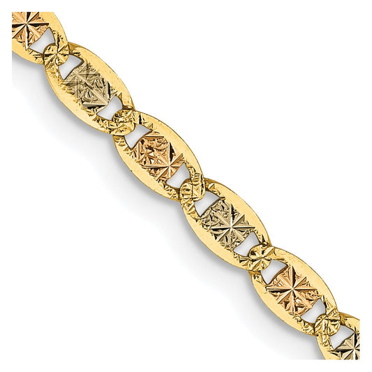 14K 22 inch 2.75mm Tri-color Pav‚ Valentino with Lobster Clasp Chain