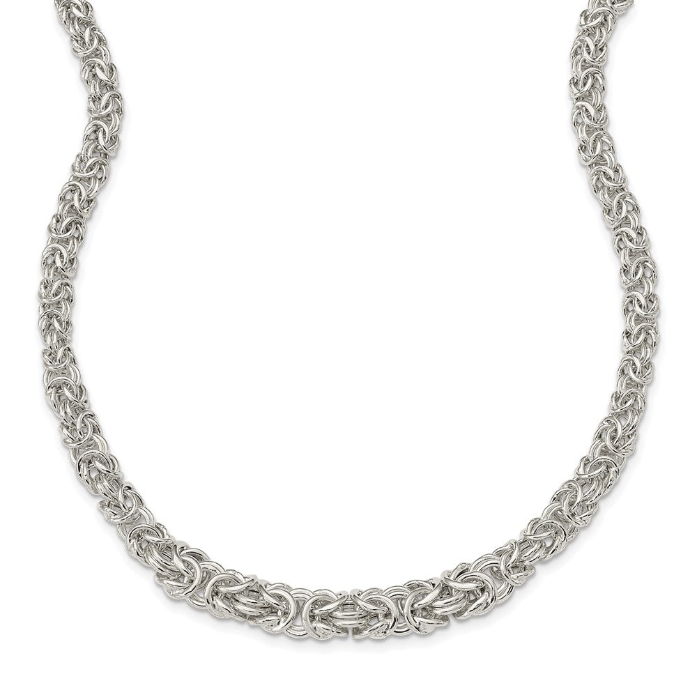 Sterling Silver Polished Byzantine Graduated Link Necklace 17 Inches