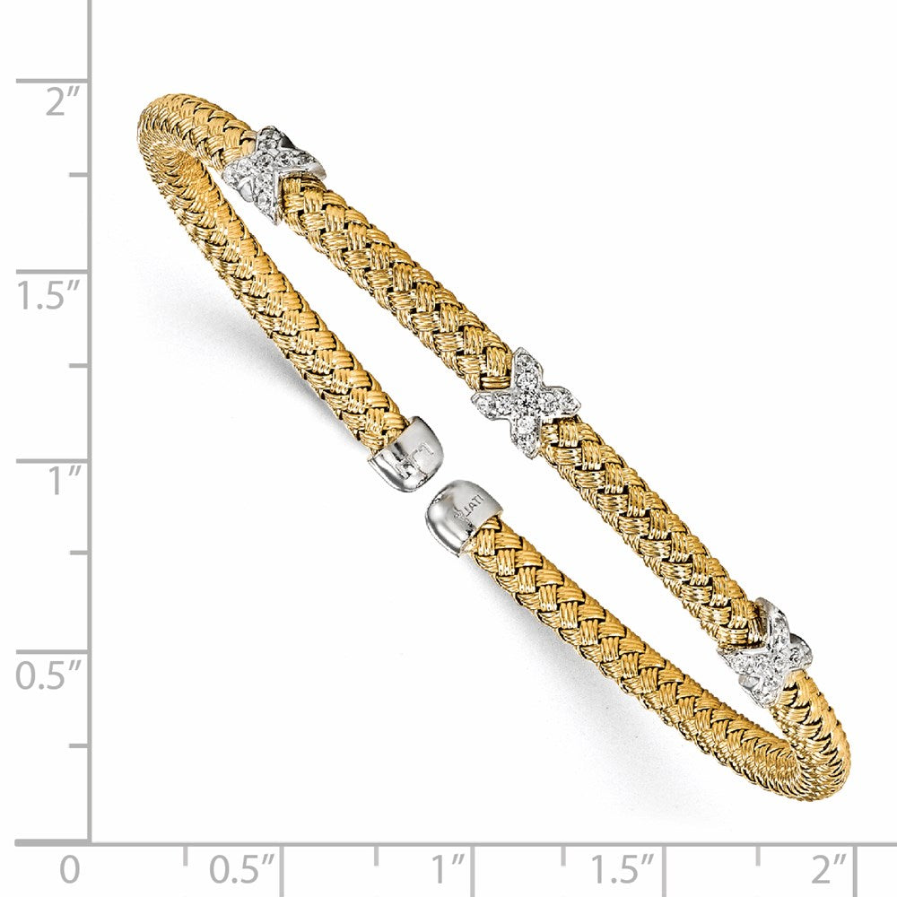 Sterling Silver Rhodium-plated and Gold-plated CZ Woven Cuff 6.75  inches