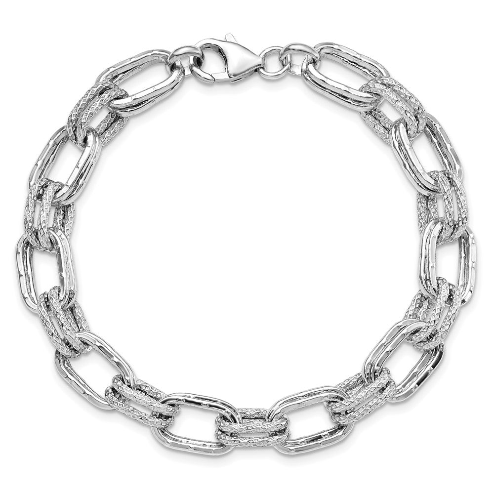 Sterling Silver Rhodium-plated Polished and Textured Link Bracelet 7.5  inches