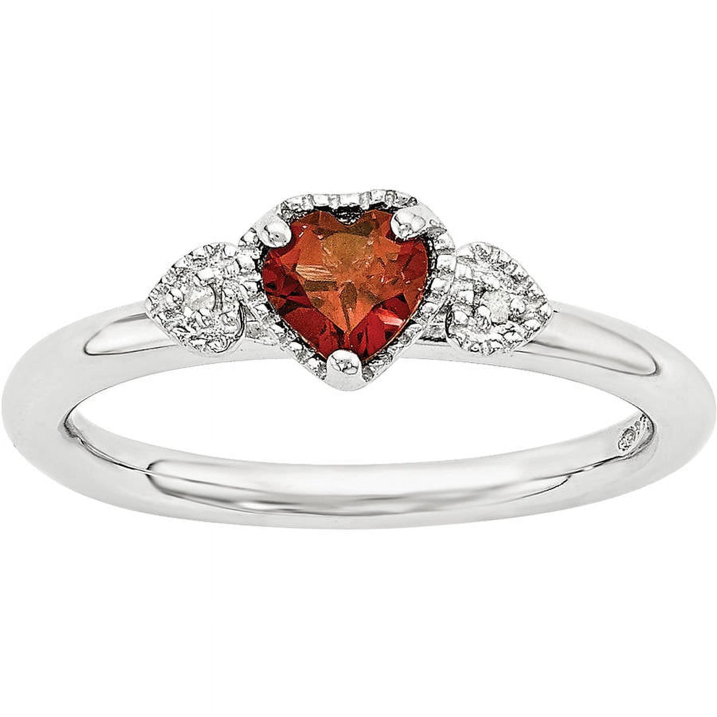 Sterling Silver Stackable Expressions Garnet & Diamond Hearts Ring