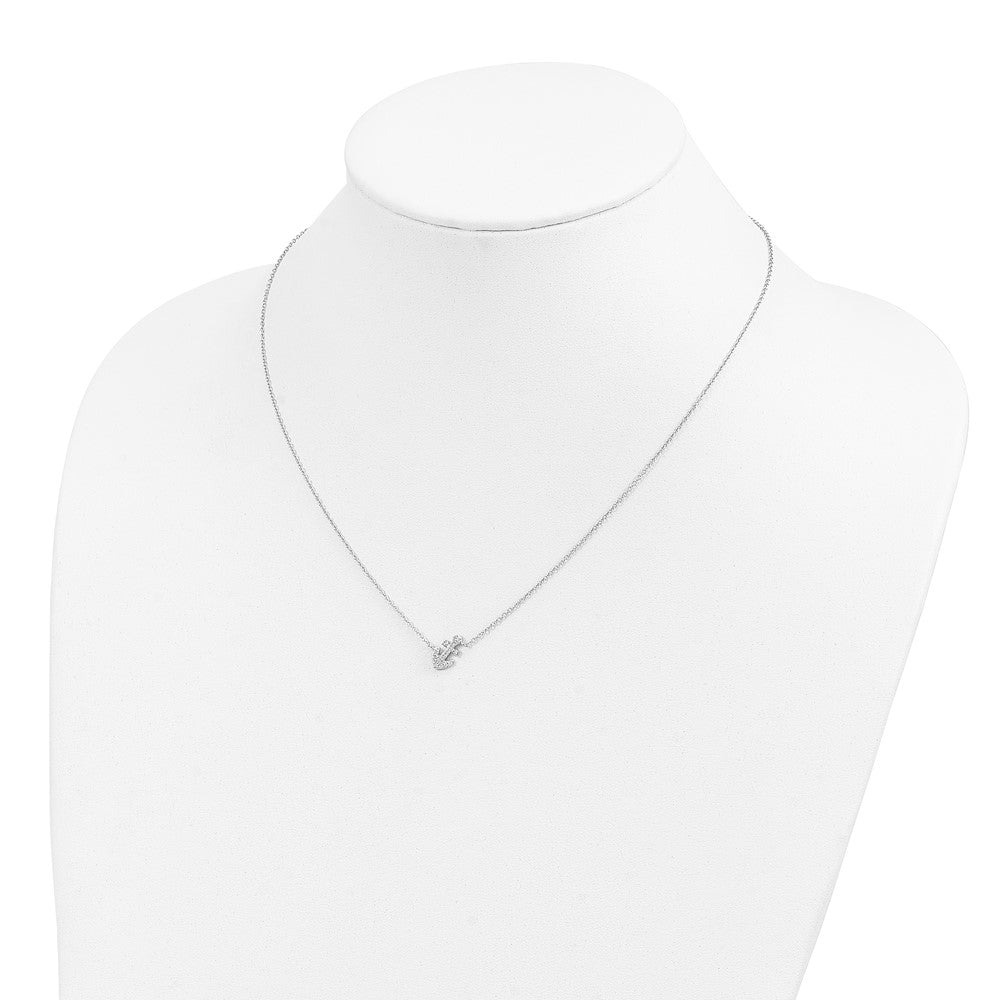 Cheryl M Sterling Silver Rhodium-plated Polished CZ Anchor 16 Inch with 2 Inch Extension Necklace