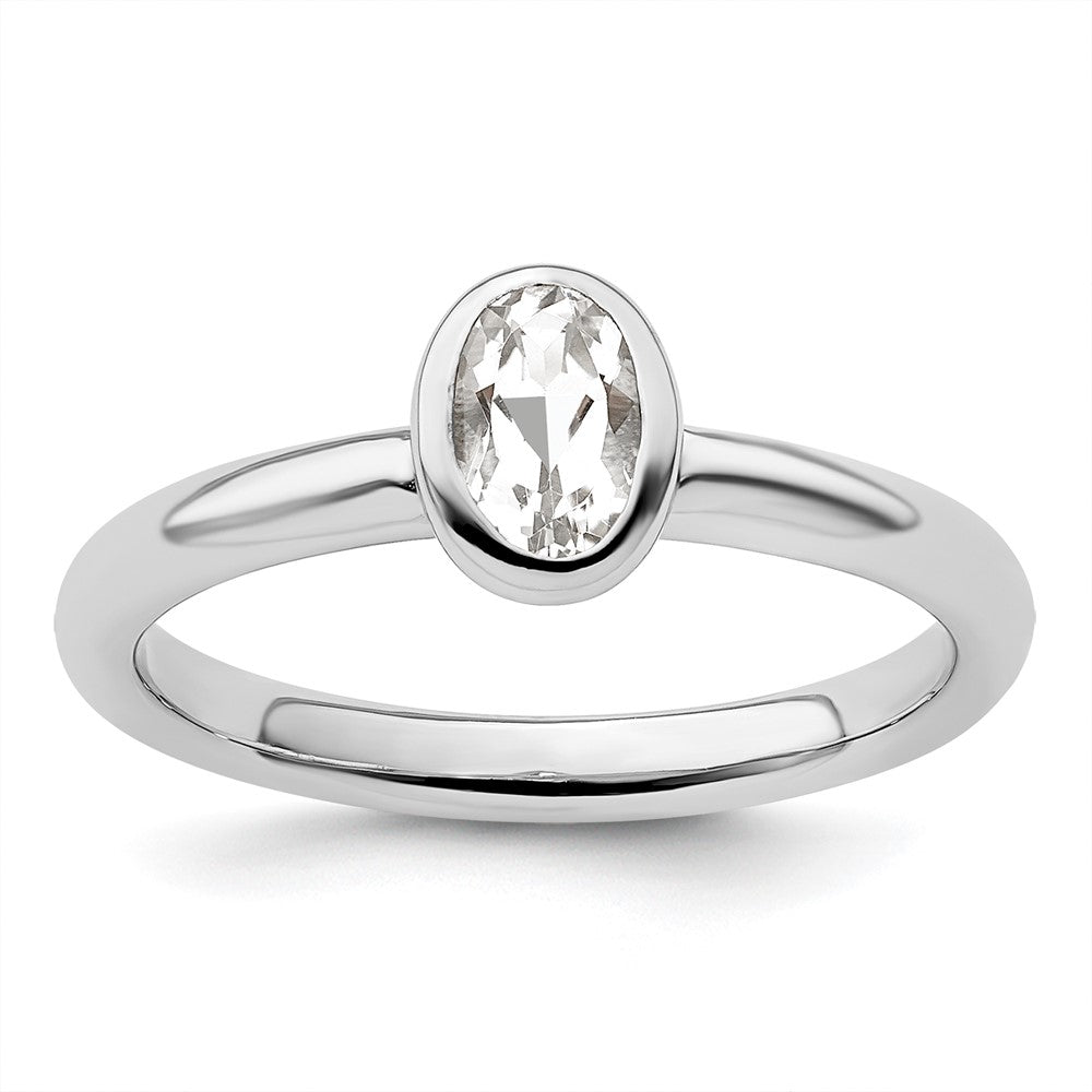 Sterling Silver Stackable Expressions Oval White Topaz Ring Size -7