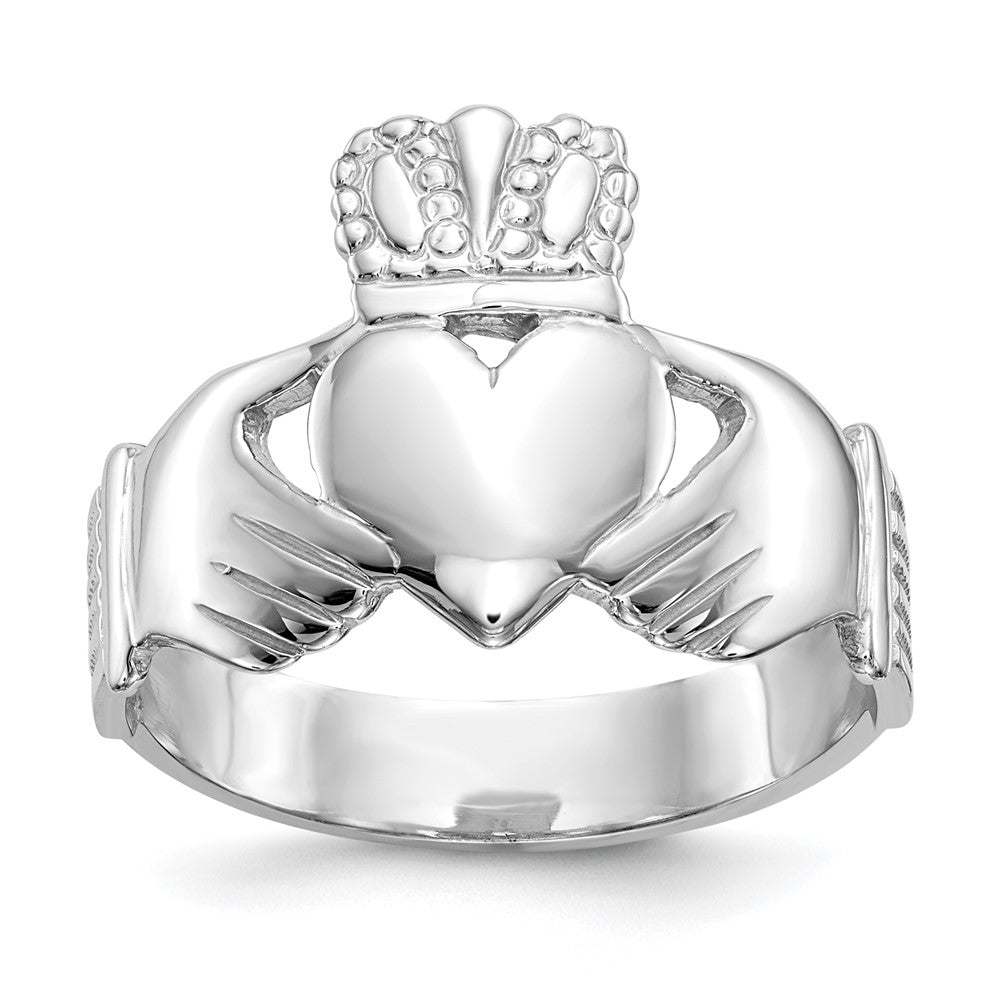 14k White Gold Men's Claddagh Ring Size 9