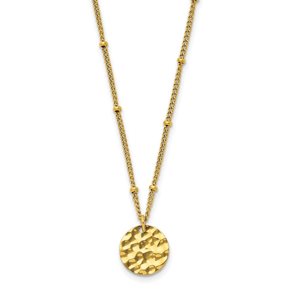 Stainless Steel Polished Hammered Yellow IP Circle w/2.5in ext. Necklace