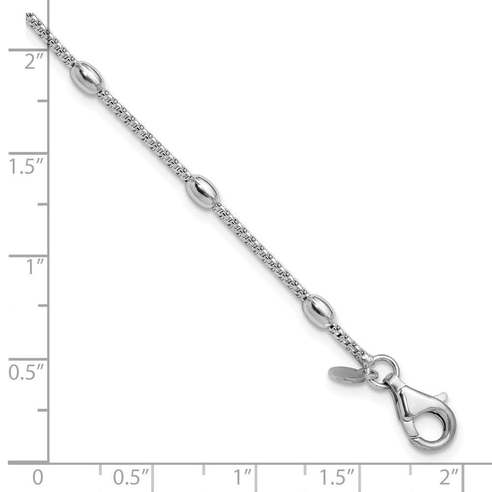 Sterling Silver RH-plated Fancy Bead  w/1in ext. Bracelet 8  inches
