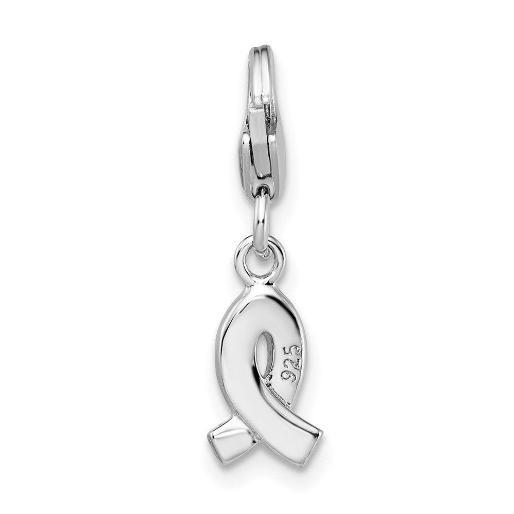 Amore La Vita Sterling Silver Rhodium-plated Polished Crystal Awareness Ribbon Charm with Fancy Lobster Clasp