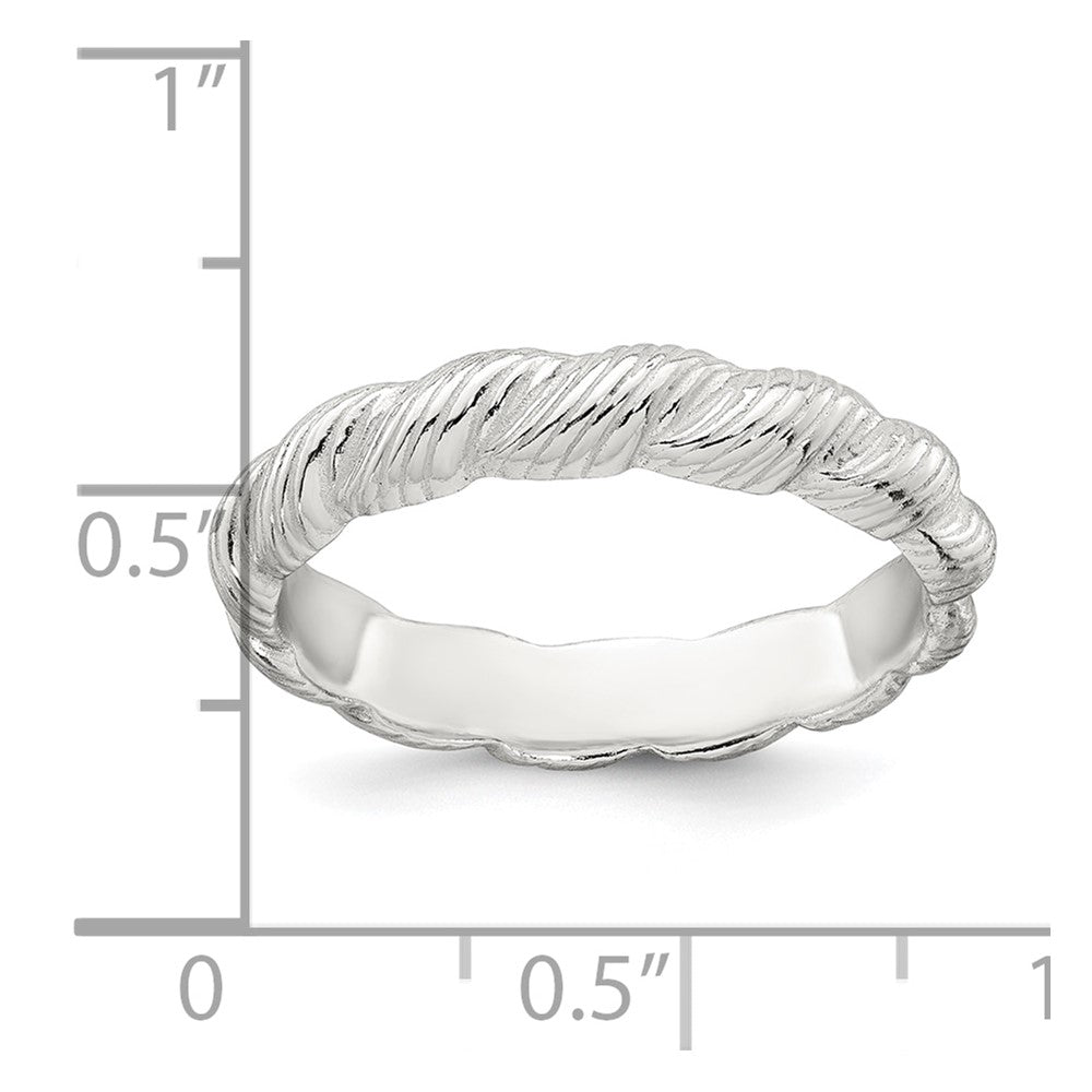 Sterling Silver Polished and Grooved Twisted Band Size 7 Ring
