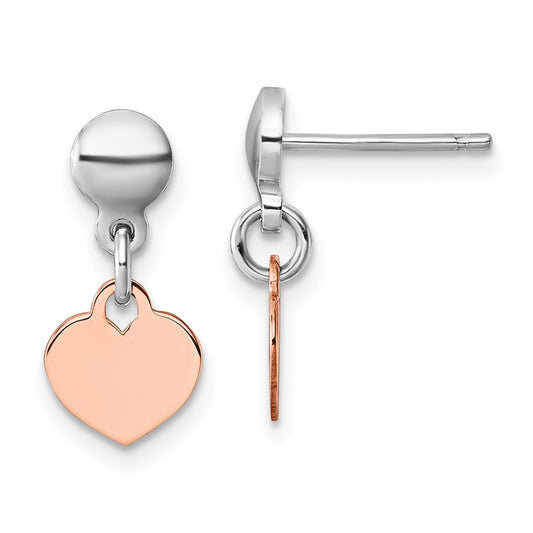 Sterling Silver Rhodium-plated Rose Gold-plated Heart Post Dangle Earrings
