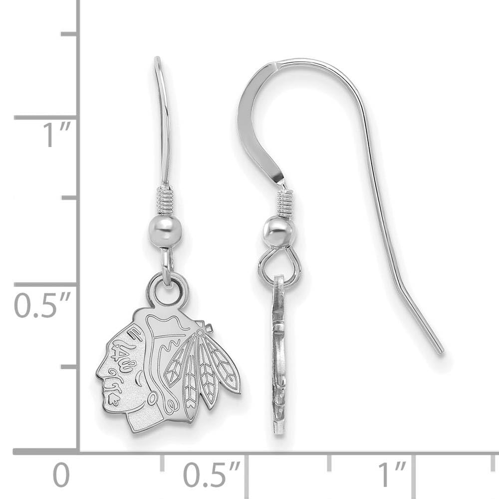 Sterling Silver Rhodium Plated NHL Chicago Blackhawks XS Dangle Earrings