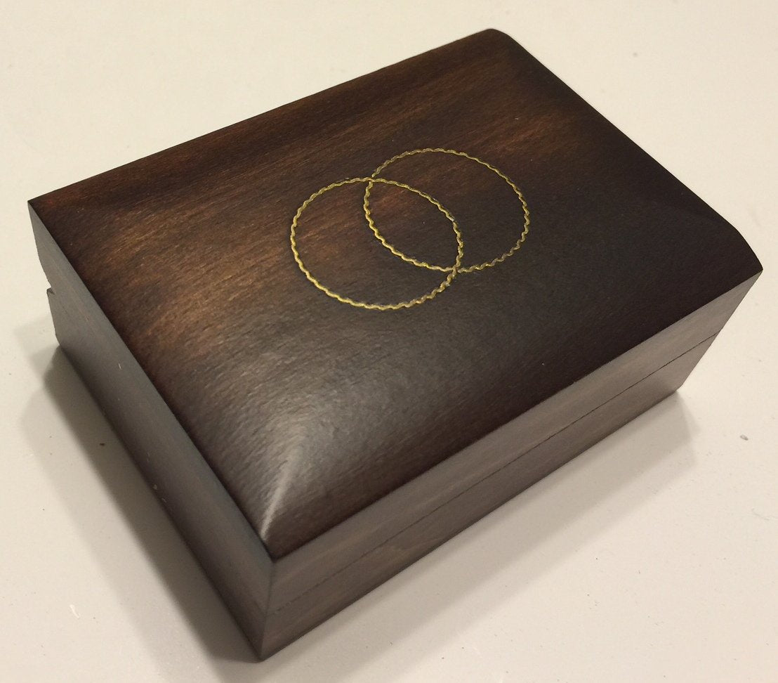 Handcrafted Walnut Finish Wood Box with Wedding Rings Inlay QGM5388