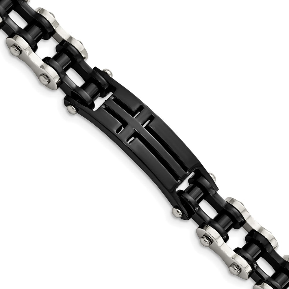 Stainless Steel Polished Black IP-plated Cross 9in ID Bracelet 9 inches