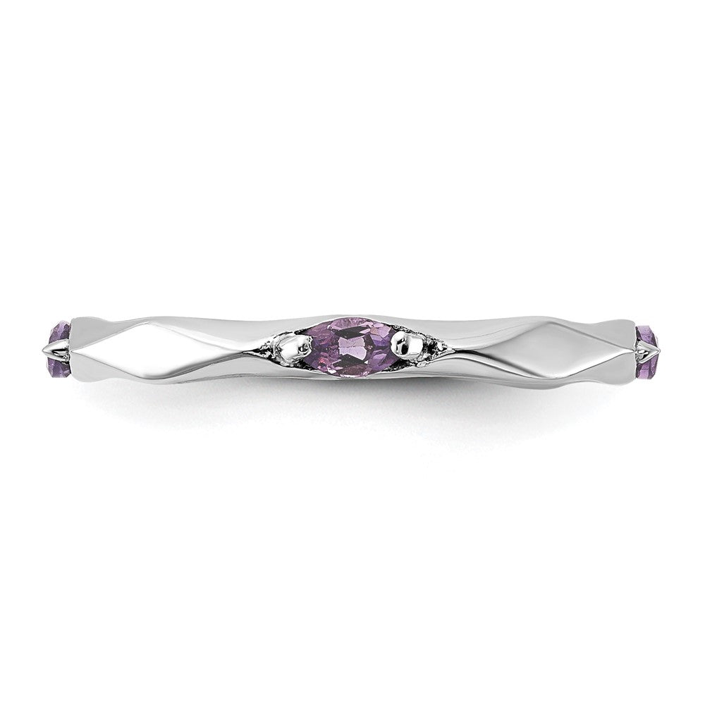 Sterling Silver Stackable Expressions Rhodium-plated Amethyst Ring Size -9