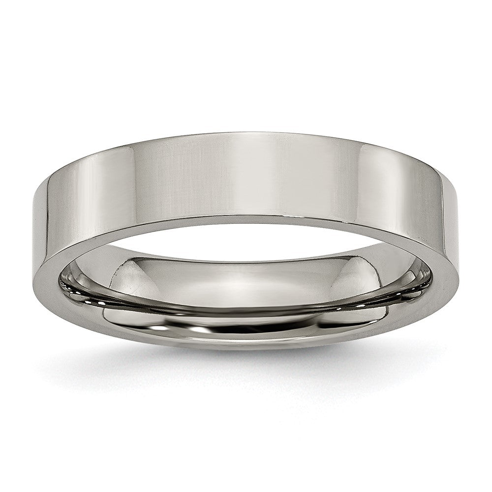 Titanium Polished 5mm Flat Band Size - 8.5