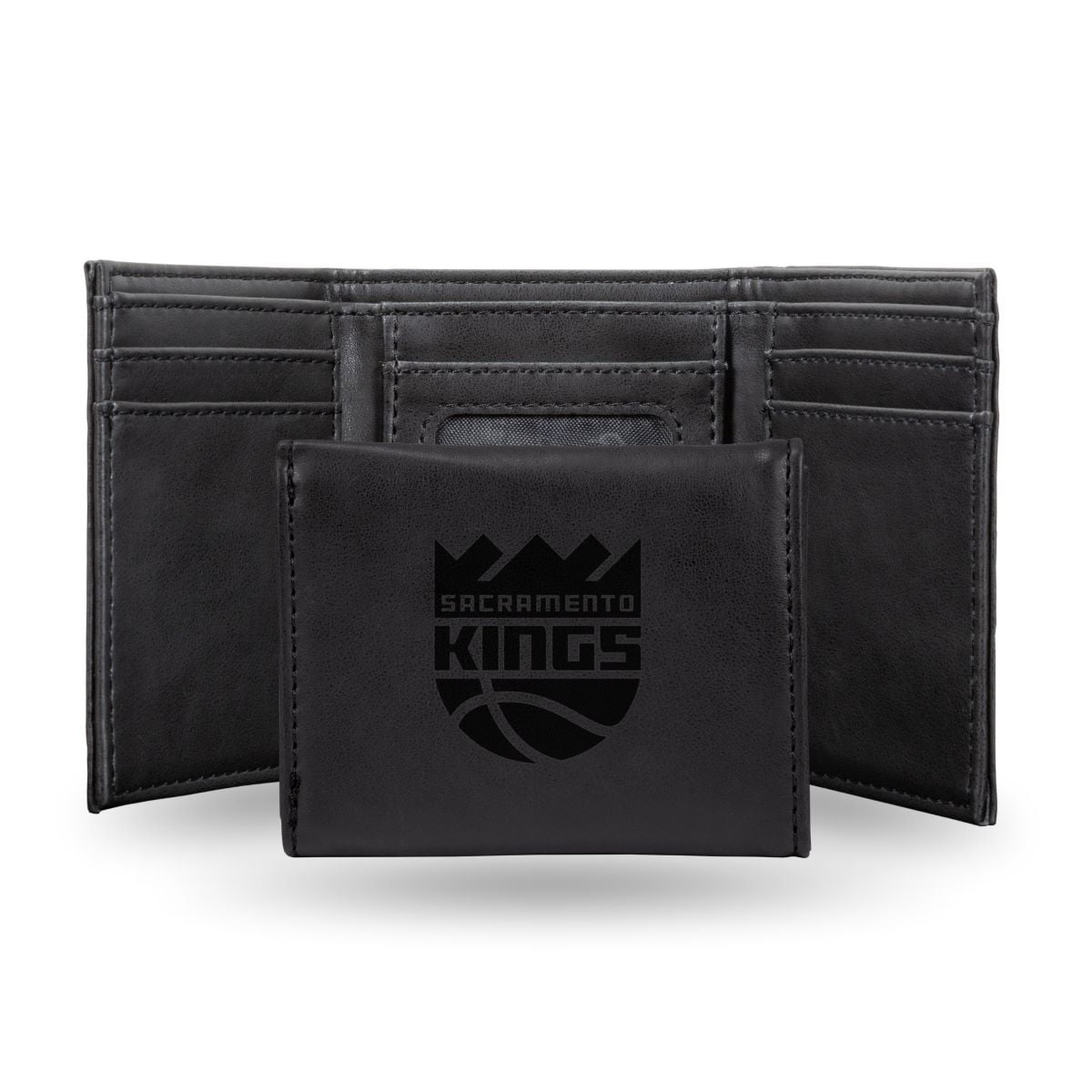 Basketball Rico Industries Sacramento Kings Black Laser Engraved Trifold Laser Engraved Tri-Fold Wallet - Men's Accessory