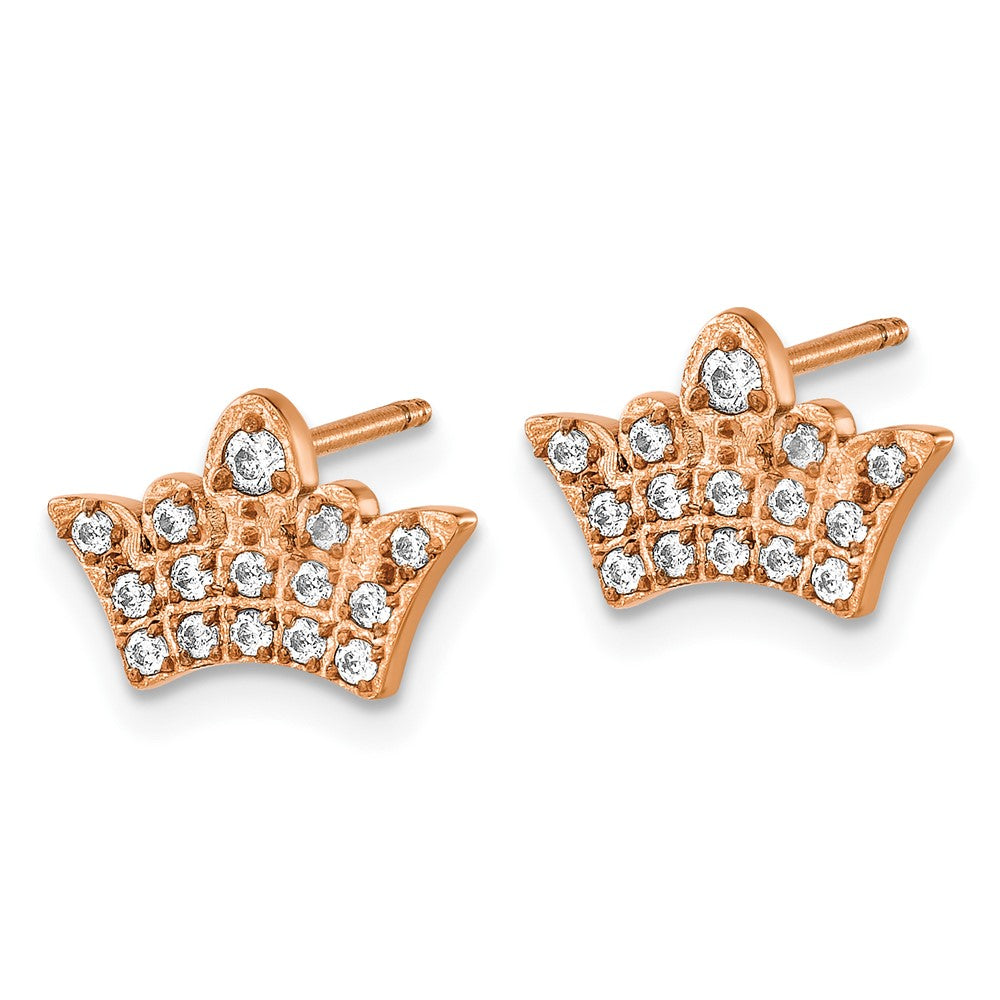 Stainless Steel Polished Rose IP-plated w/CZ Crown Post Earrings