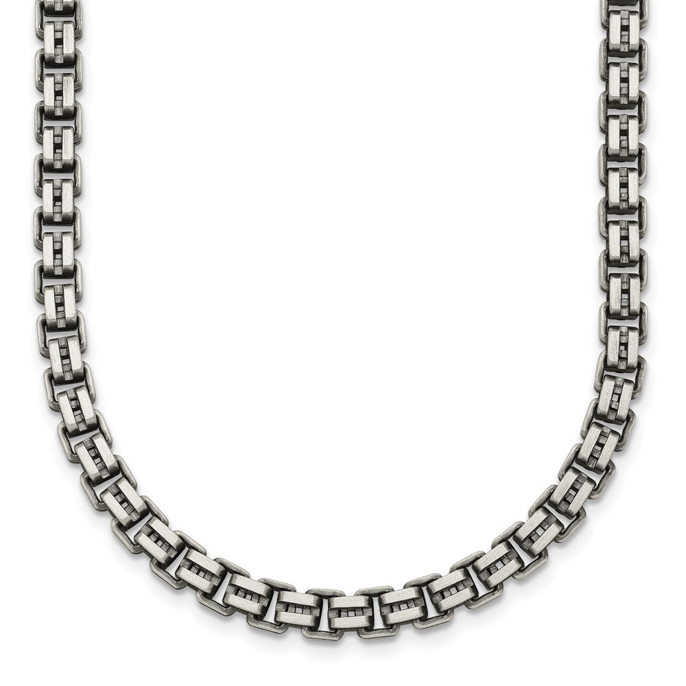 Sterling Silver Antiqued Brushed 5.00mm Fancy Box Link 19.75 inch Necklace