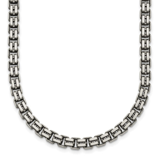 Sterling Silver Antiqued Brushed 5.00mm Fancy Box Link 19.75 inch Necklace