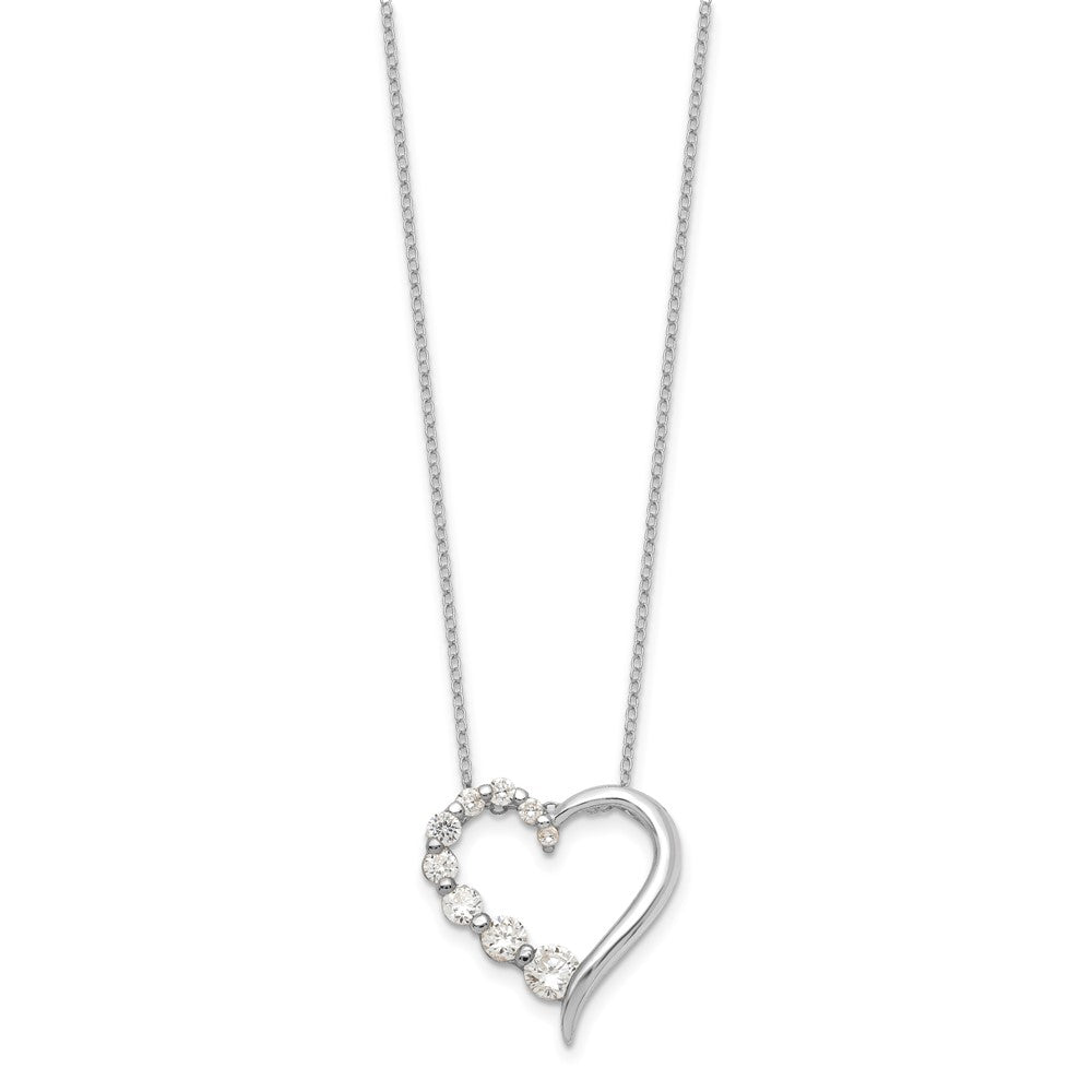 Sterling Silver Rhod-pltd Polished Open Heart CZ Journey 18in Necklace 18 Inches