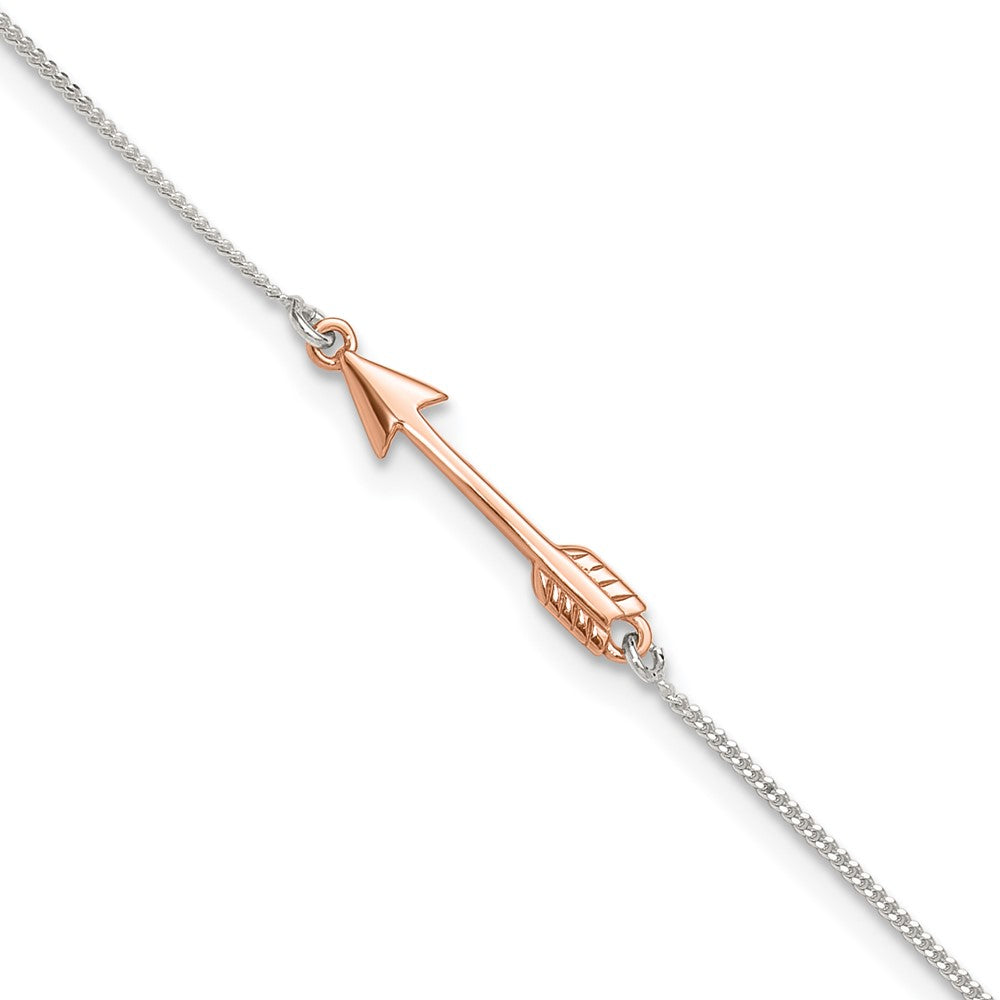 Sterling Silver Rose-tone Polished Arrow 9in Plus 1in Ext Anklet 9 inches