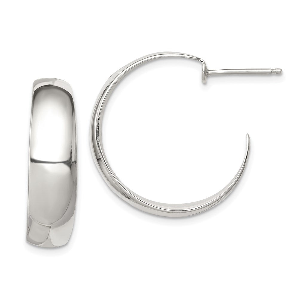 Sterling Silver Rhodium-plated Fancy J-Hoop Post Earrings