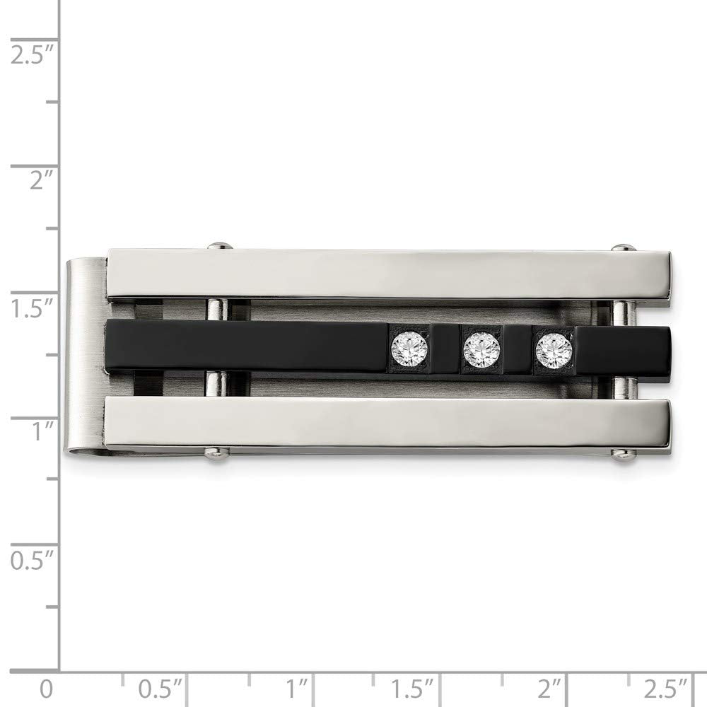 Stainless Steel CZ Cubic Zirconia Simulated Diamond Black Ip Plated Polished Money Clip Measures 60x20mm Wide - Money Cl
