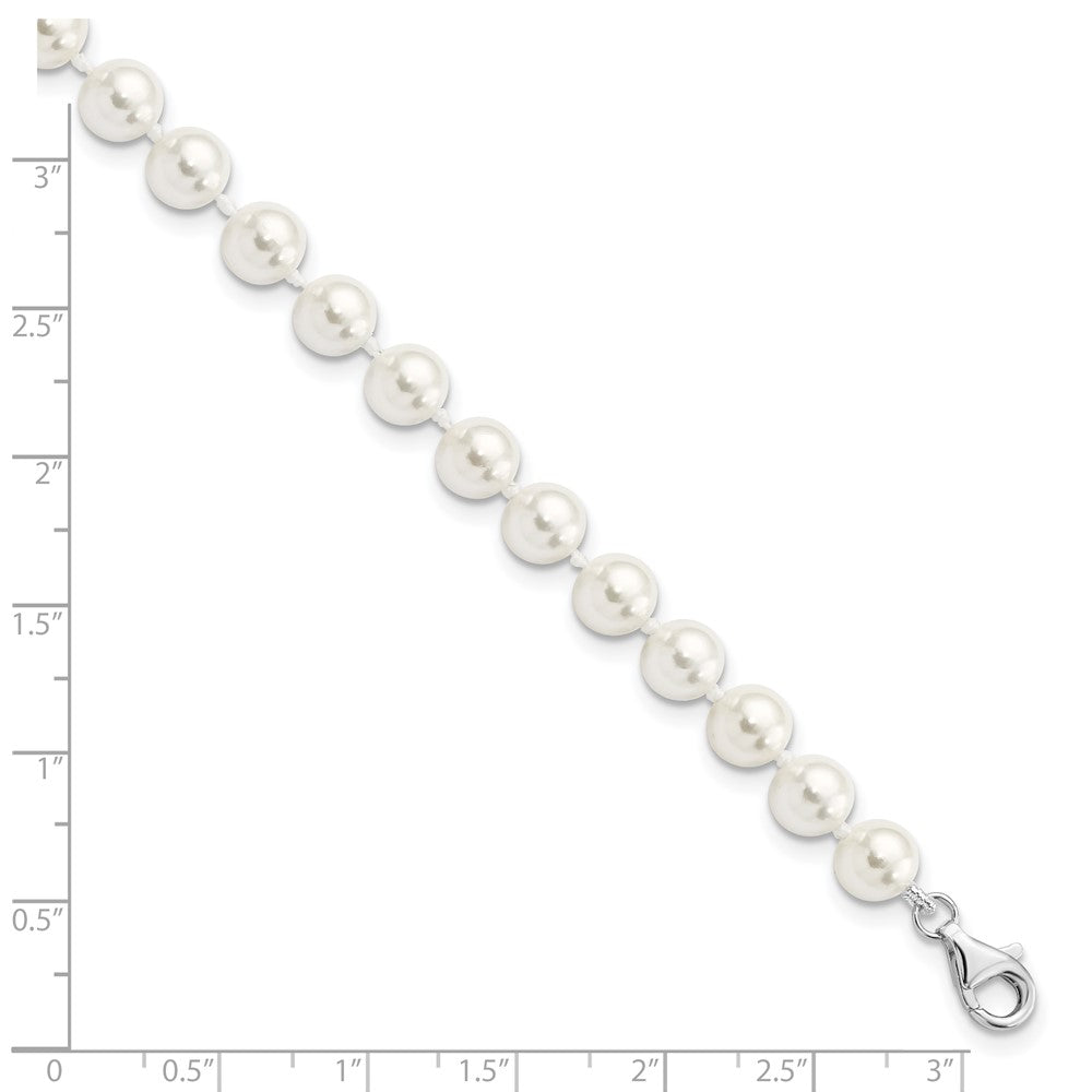 Majestik Sterling Silver Rhodium-plated 7-8mm Imitation Shell Pearl and CZ 8.5 inch Anklet with 2 inch Extender 8.5 inches