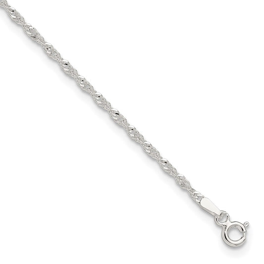 Sterling Silver 1.8mm Singapore 10in Plus 1in ext. Chain Anklet